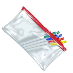 PVC Pencil Case - Clear (Red Zip)