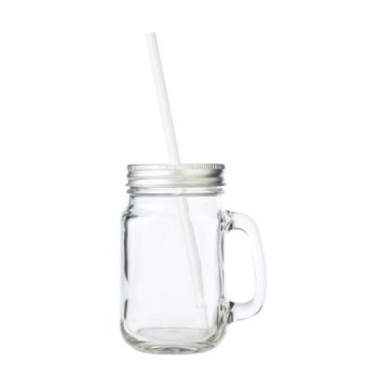 Glass mason drinking jar with handle