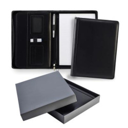 Black Ascot Leather A4 Zipped Deluxe Conference Folder