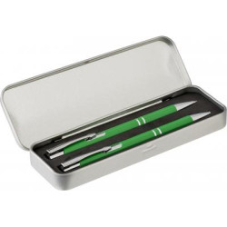 Aluminium writing set, consisting of a ballpen with blue ink, and a mechanical pencil.