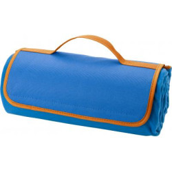 Fleece picnic blanket with waterproof PEVA underside and sponge filling. When folded up the blanket has an easy carry handle.