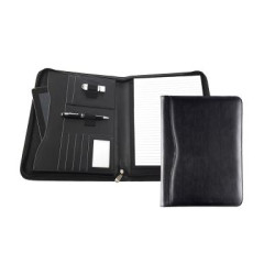 Black Balmoral Leather A4 Deluxe Zipped Conference Folder