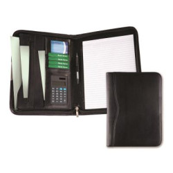 Black Balmoral Leather A4 Deluxe Zipped Conference Folder With Calculator