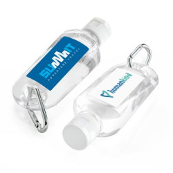 Clear Antibacterial Hand Sanitiser Carabiner Clip, 70ml