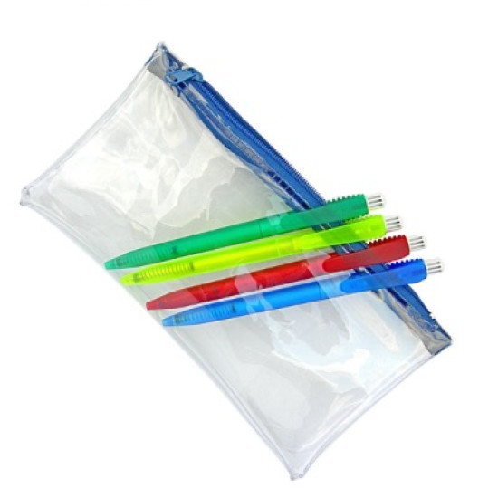 PVC Pencil Case - Clear (Blue Zip) PVC Pencil Case - Clear (Blue Zip)