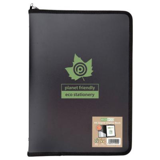 Eco-Eco A4 50% Recycled 30 Pocket Black Zipped Display Book Eco-Eco A4 50% Recycled 30 Pocket Black Zipped Display Book