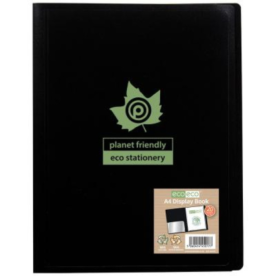 Eco-Eco A4 100% Recycled 20 Pocket Black Flexicover Display Book Eco-Eco A4 100% Recycled 20 Pocket Black Flexicover Display Book