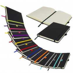 DeNiro A5 Lined Soft Touch Black PU Notebook with Contrasting Features DeNiro A5 Lined Soft Touch Black PU Notebook with Contrasting Features