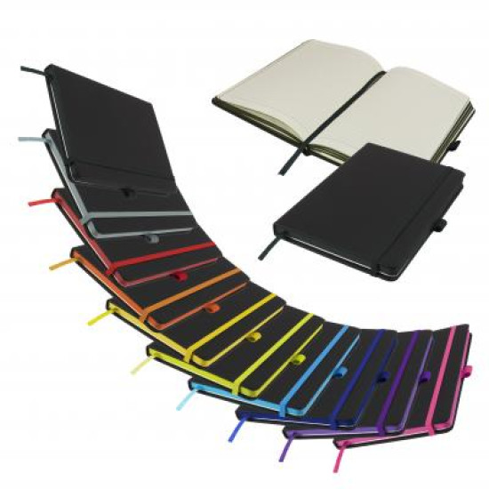 DeNiro Edge A5 Lined Soft Touch Black PU Notebook with Contrasting Features