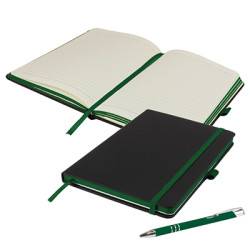 DeNiro Edge A5 Lined Soft Touch Black PU Notebook with Contrasting Features