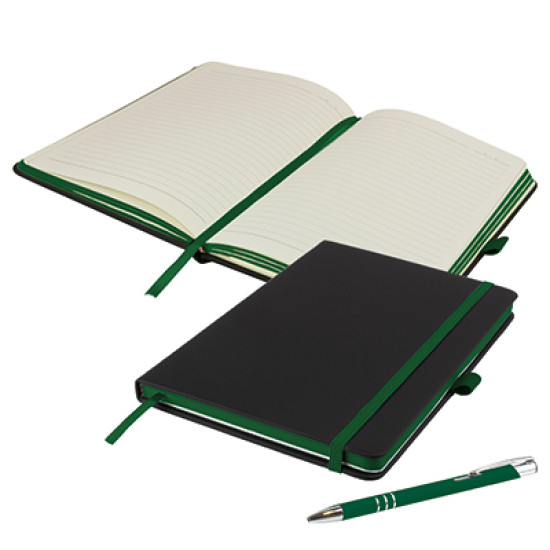 DeNiro Edge A5 Lined Soft Touch Black PU Notebook with Contrasting Features